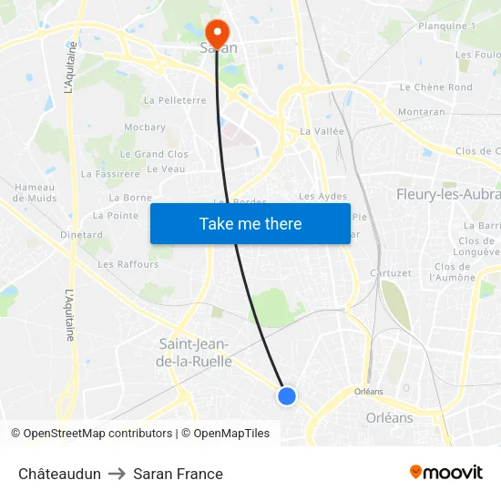 Châteaudun to Saran France map