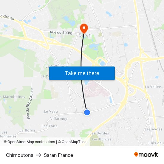 Chimoutons to Saran France map