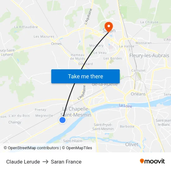 Claude Lerude to Saran France map