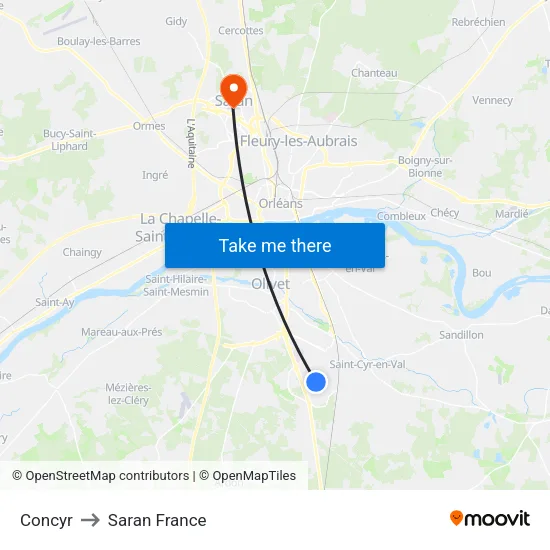 Concyr to Saran France map