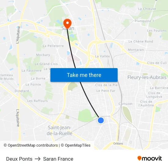 Deux Ponts to Saran France map