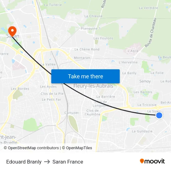 Edouard Branly to Saran France map