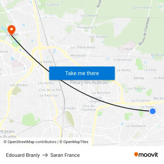 Edouard Branly to Saran France map
