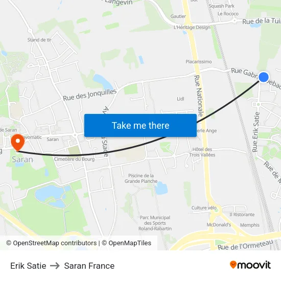 Erik Satie to Saran France map