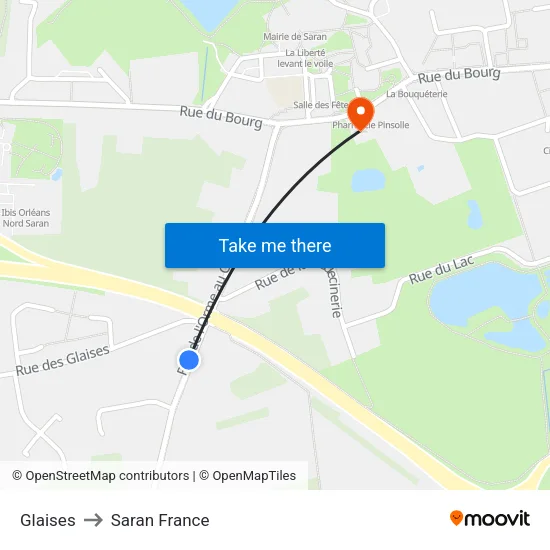 Glaises to Saran France map
