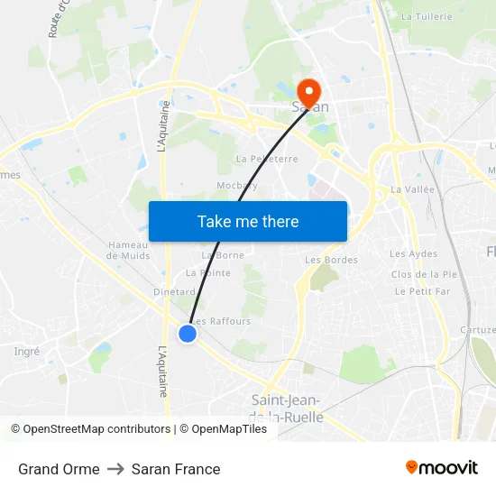 Grand Orme to Saran France map