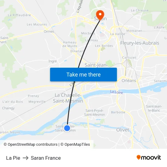 La Pie to Saran France map