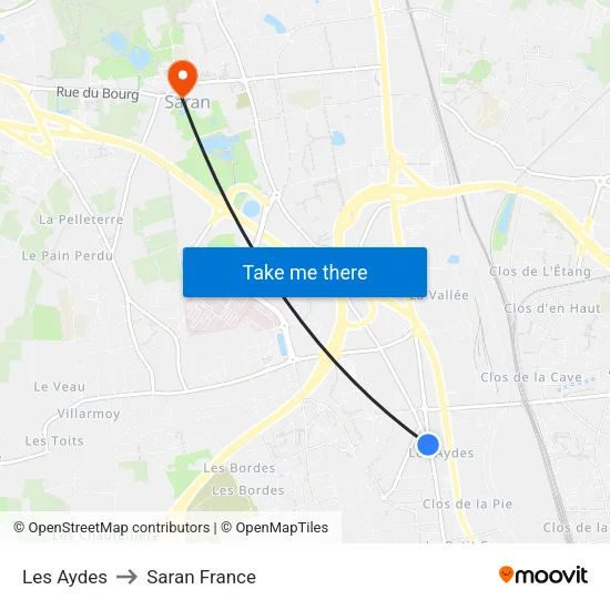 Les Aydes to Saran France map