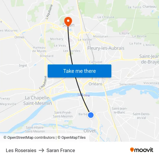 Les Roseraies to Saran France map