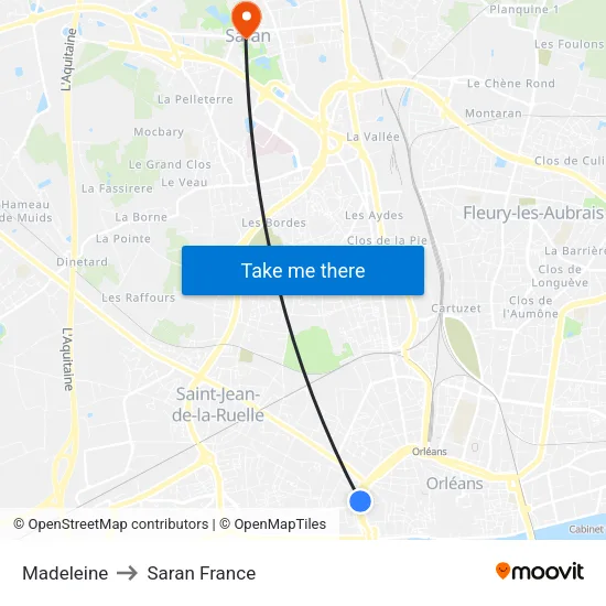 Madeleine to Saran France map