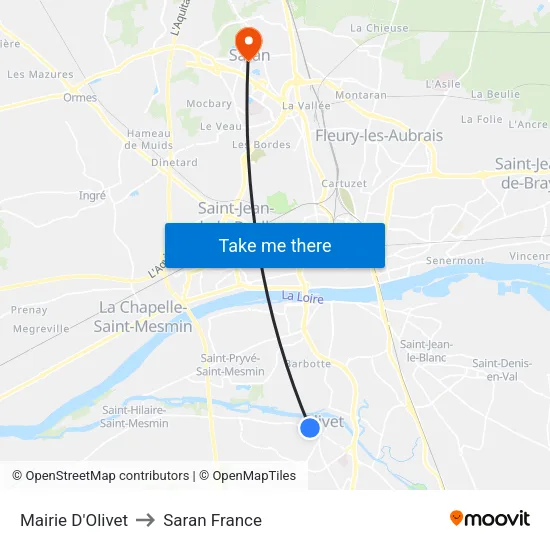 Mairie D'Olivet to Saran France map