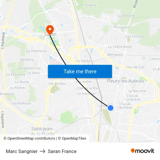 Marc Sangnier to Saran France map