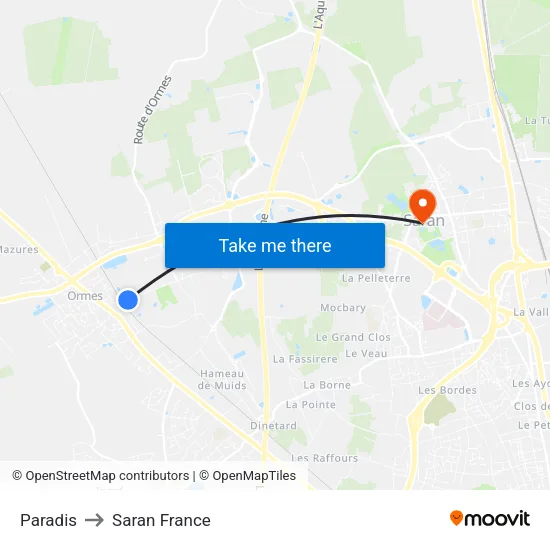 Paradis to Saran France map