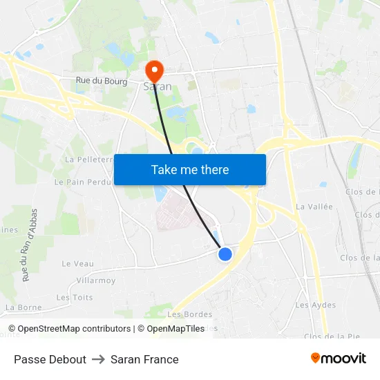 Passe Debout to Saran France map