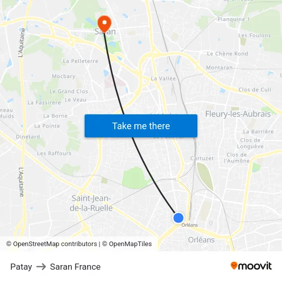 Patay to Saran France map