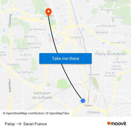 Patay to Saran France map