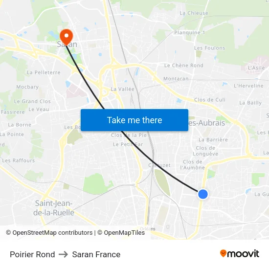 Poirier Rond to Saran France map
