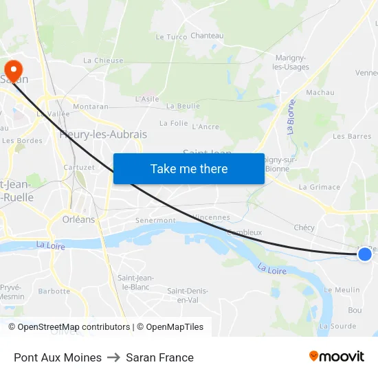 Pont Aux Moines to Saran France map