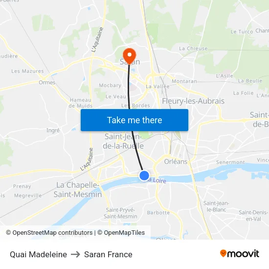 Quai Madeleine to Saran France map