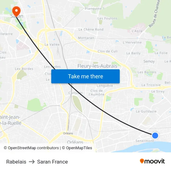 Rabelais to Saran France map