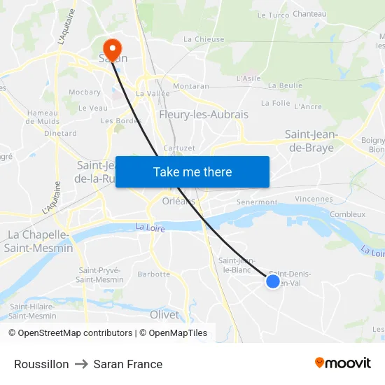Roussillon to Saran France map