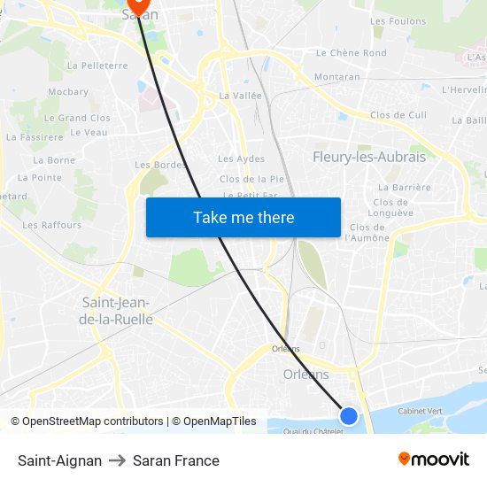 Saint-Aignan to Saran France map