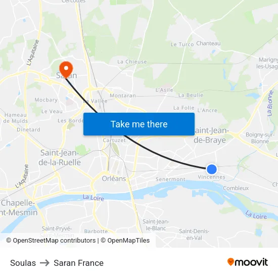 Soulas to Saran France map