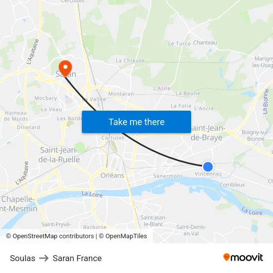 Soulas to Saran France map