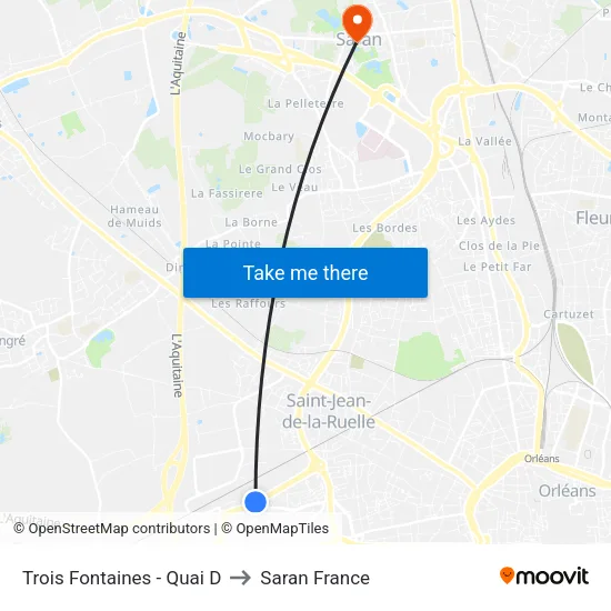 Trois Fontaines - Quai D to Saran France map
