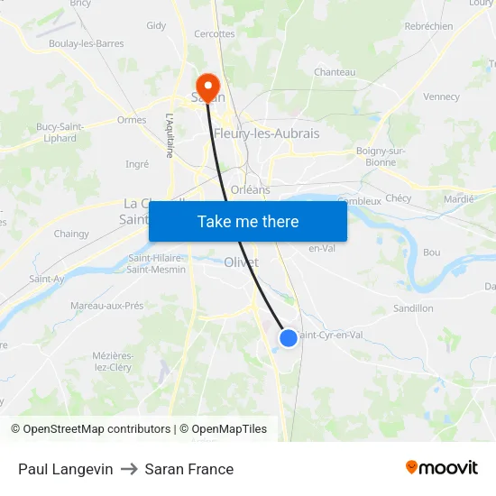 Paul Langevin to Saran France map