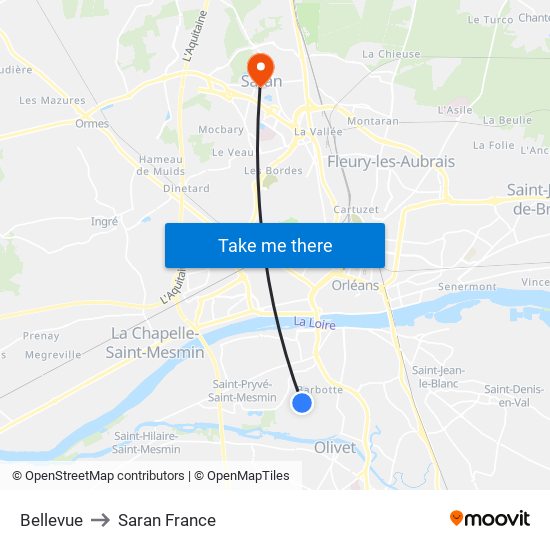 Bellevue to Saran France map