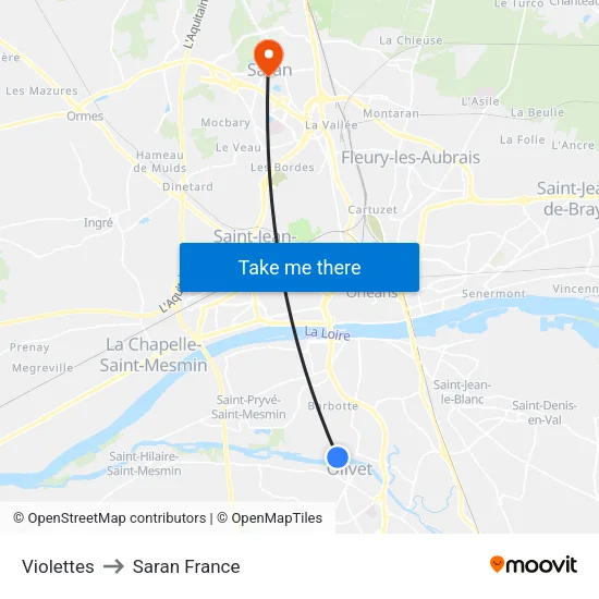 Violettes to Saran France map