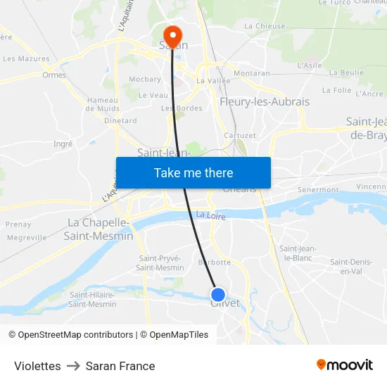 Violettes to Saran France map