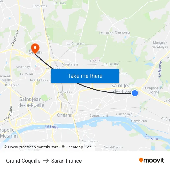 Grand Coquille to Saran France map