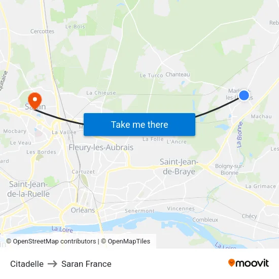 Citadelle to Saran France map
