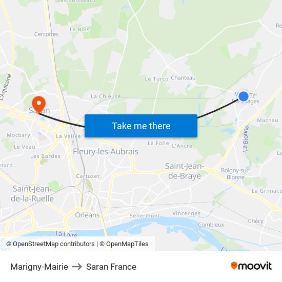 Marigny-Mairie to Saran France map