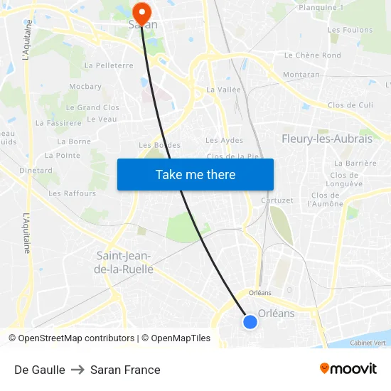De Gaulle to Saran France map