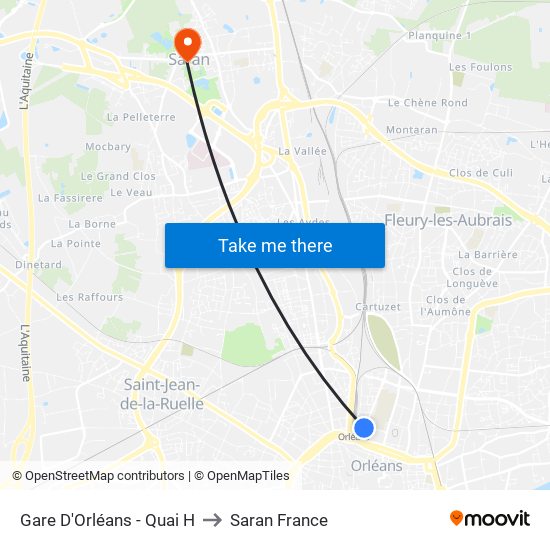 Gare D'Orléans - Quai H to Saran France map