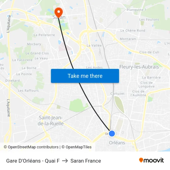 Gare D'Orléans - Quai F to Saran France map