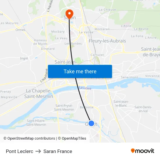 Pont Leclerc to Saran France map