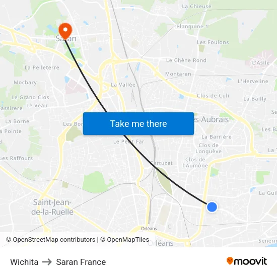 Wichita to Saran France map