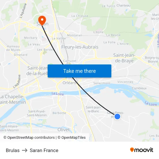 Brulas to Saran France map