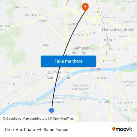 Croix Aux Chats to Saran France map