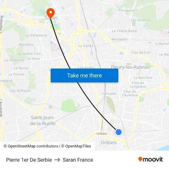 Pierre 1er De Serbie to Saran France map