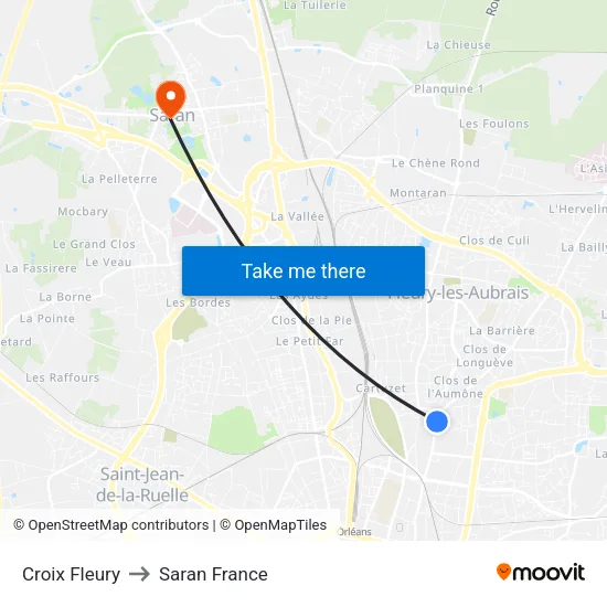 Croix Fleury to Saran France map