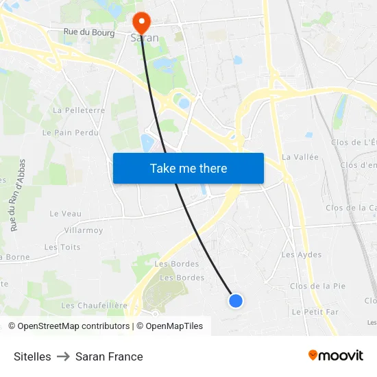 Sitelles to Saran France map