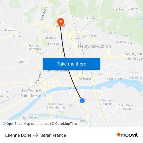 Étienne Dolet to Saran France map