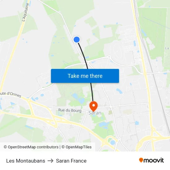 Les Montaubans to Saran France map