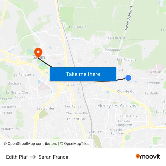 Edith Piaf to Saran France map