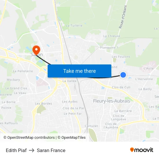 Edith Piaf to Saran France map